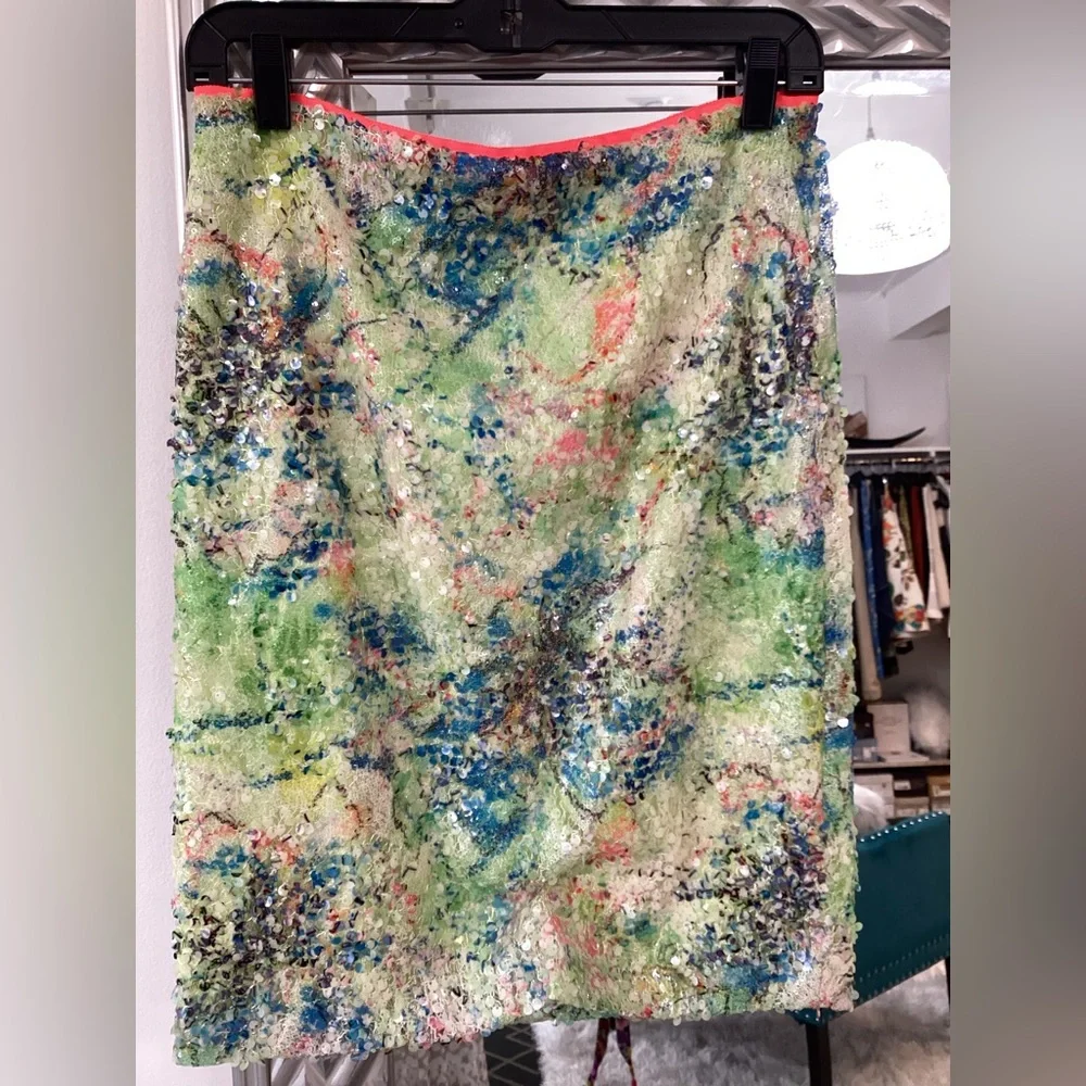 Elie tahari neon lime floral full sequin skirt side zip in Sz 4